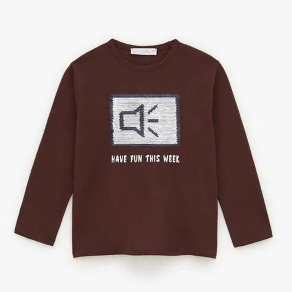 NEW Zara Flip Sequin Emoji Long Sleeve Shirt - Picture 1 of 4